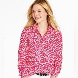Talbots Elephant Print Button-Up Blouse - Pink & White MP